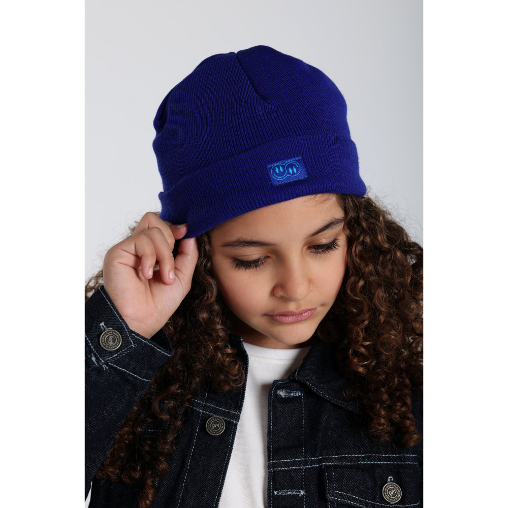 Unisix Wool Ice Cap - Royal Blue with 2 Smiley Faces Appliqued