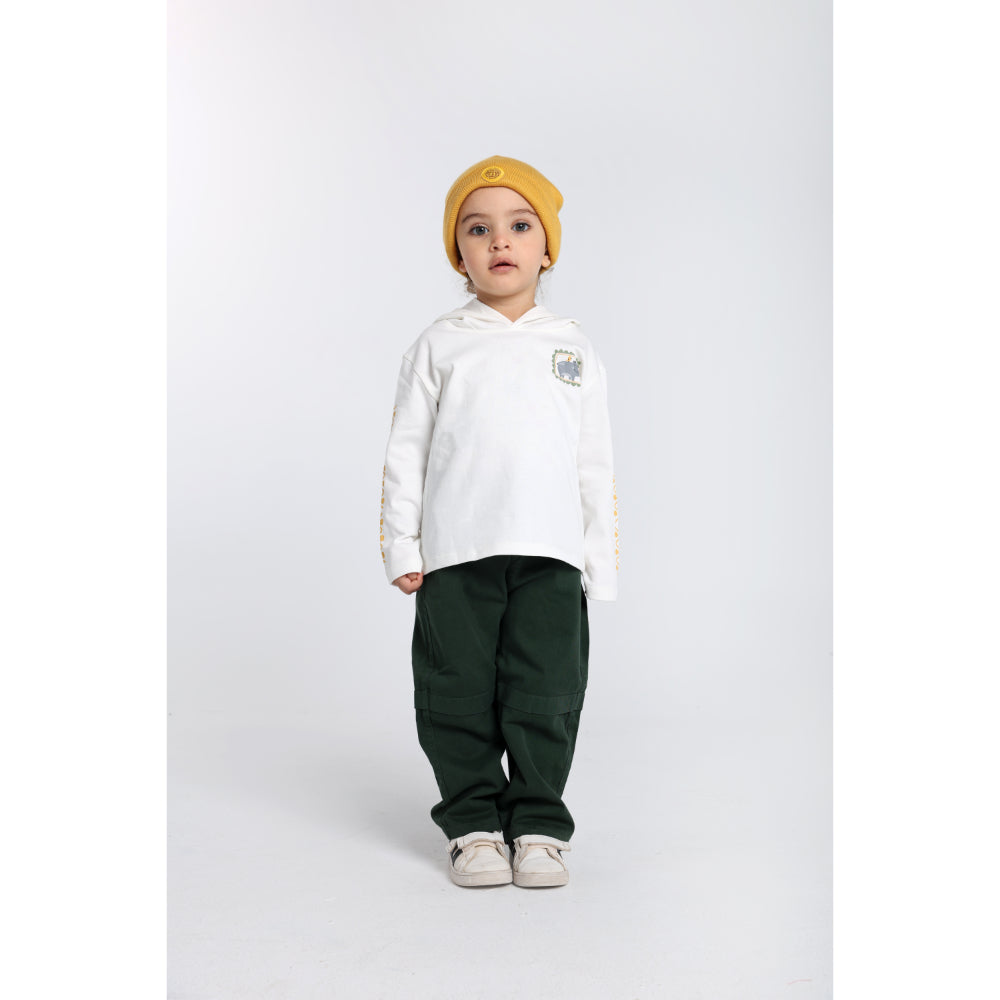 Unisex Cotton Hooded T-Shirt – Off-White with Hippopotamus Print