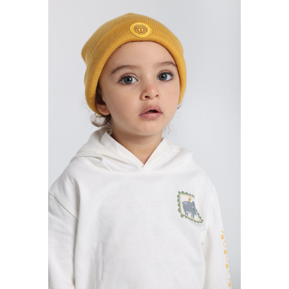 Unisex Cotton Hooded T-Shirt – Off-White with Hippopotamus Print