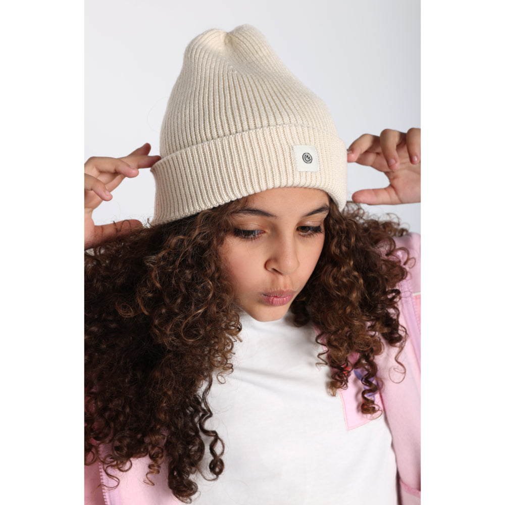 Unisex Cozy Blend Ice Cap – Beige with Happy Smiley