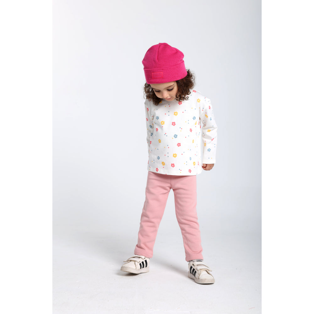 Baby Girls Cotton T-Shirt – Off-White with Flowers Print