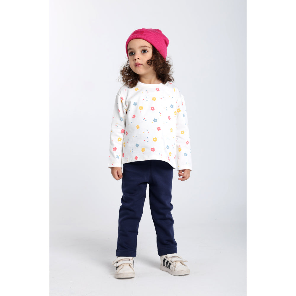 Baby Girls Cotton T-Shirt – Off-White with Flowers Print