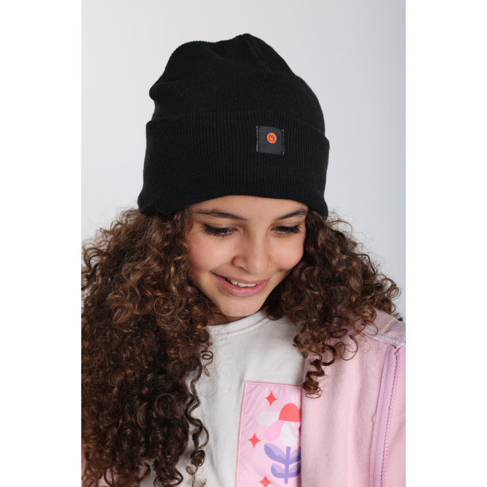 Unisex Wool Ice Cap - Black with Smiley Face Appliqued