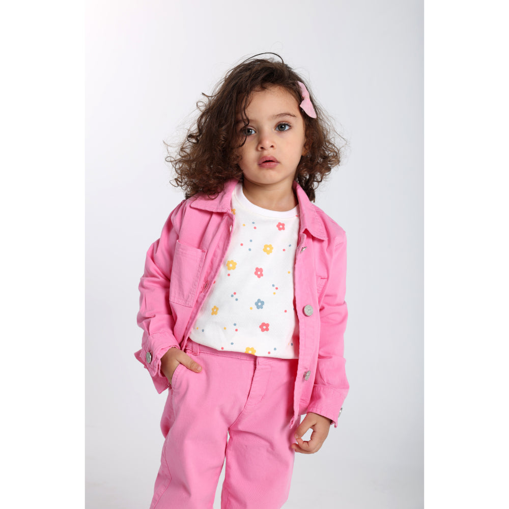 Baby Girls Cotton T-Shirt – Off-White with Flowers Print