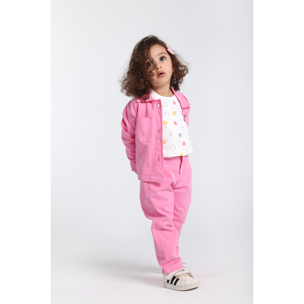 Baby Girls Cotton T-Shirt – Off-White with Flowers Print