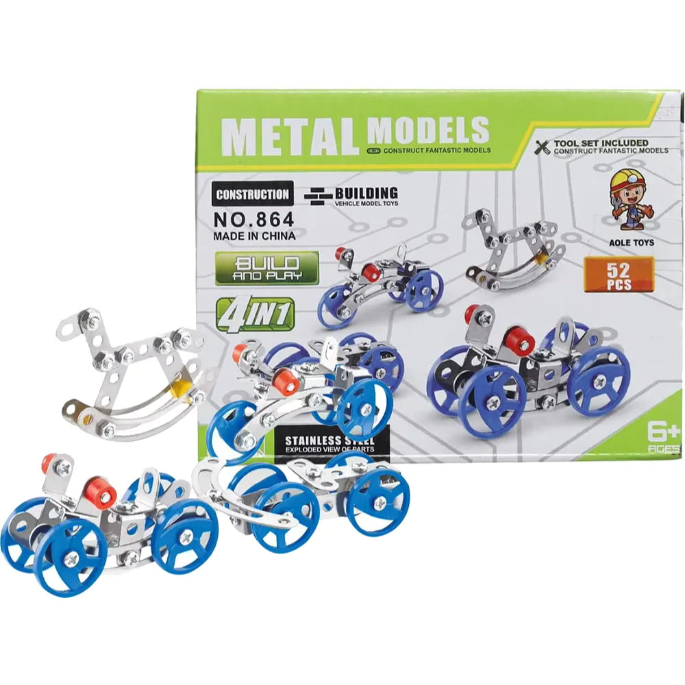 4-in-1 Metal Models Building Set – 52 Pcs