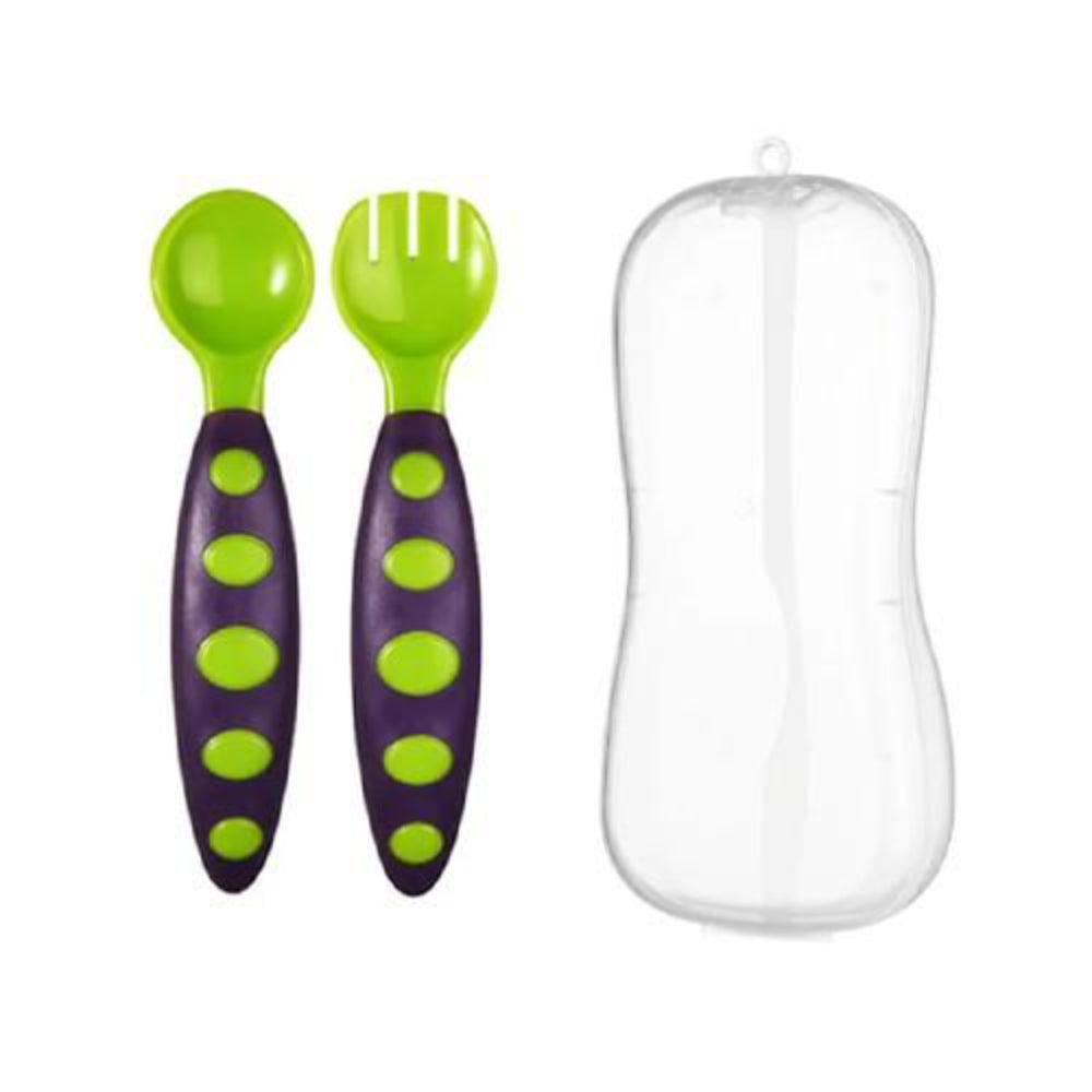 True Plastic Fork and Spoon Set in a Box – Green & Purple - Baby Essentials