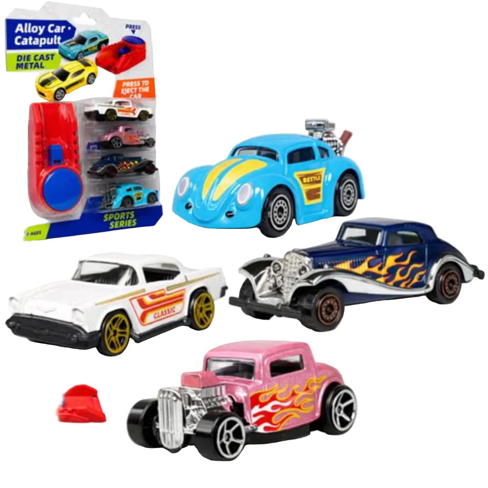 Alloy Car Catapult Toy Set Die-Cast Metal Car – Red