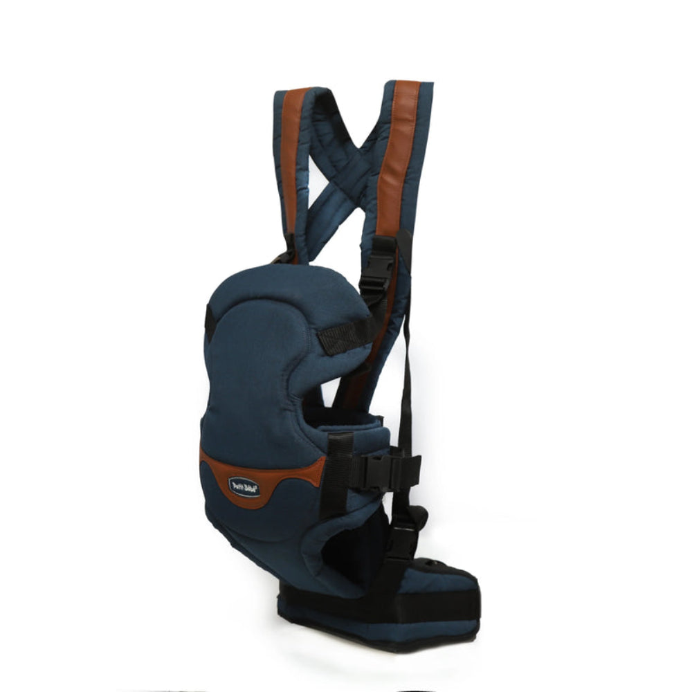 Petit Bebe Smart Gear Baby Carrier – Navy Blue Linen Fabric with Havana Leather