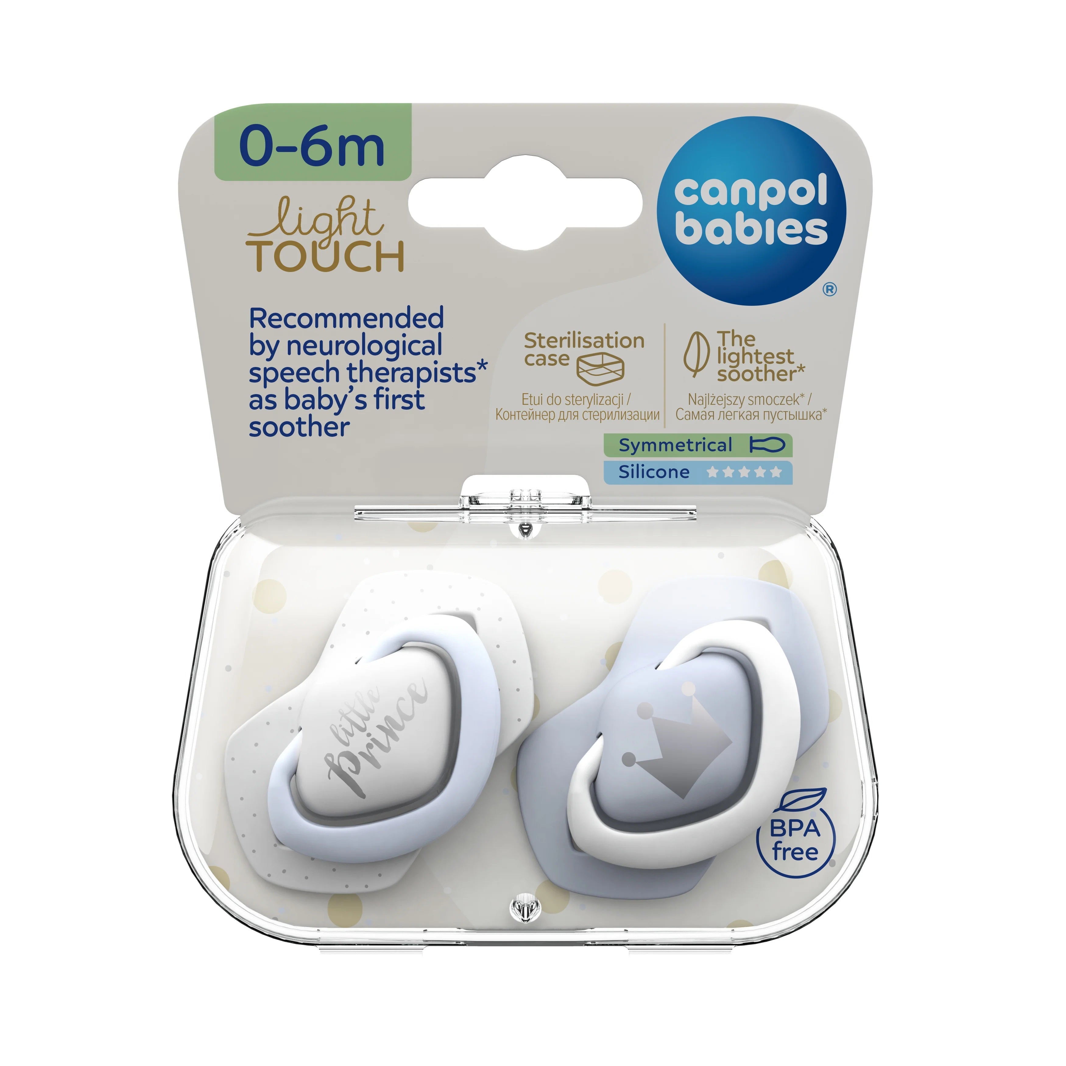 Canpol Babies Royal Baby Silicone Pacifier with Sterilization Case – 0–6 Months (2 Pcs)