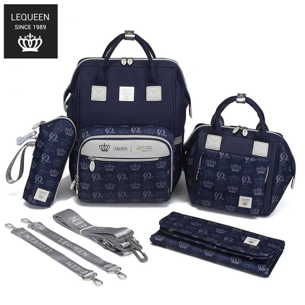 LeQueen Diamond 8th Special Edition Soft Waterproof Diaper Bag Set - Navy Blue