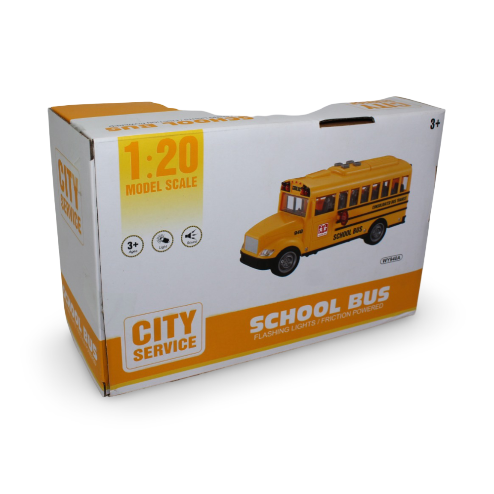 Friction Powered School Bus Toy with Lights and Sounds