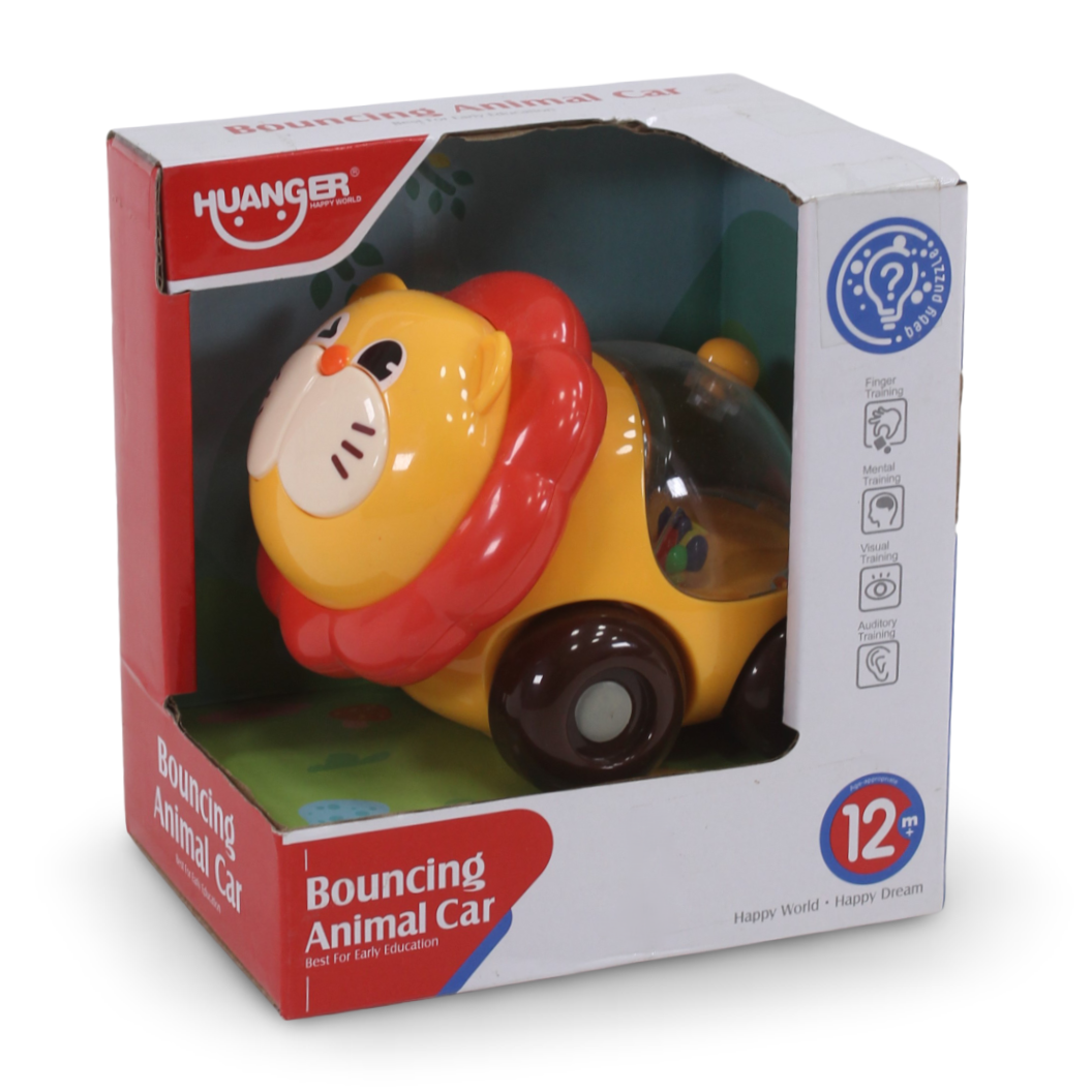 Huanger "Bouncing Animal Car" Lion-Shaped Rattle Car Toy