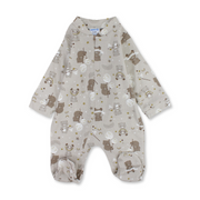 Unisex Baby Cotton Baby Footie – Beige with Bear and Stars Print