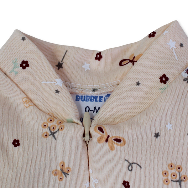 Baby Girls Cotton Baby Footie – Salmon with Butterflies & Flowers Print