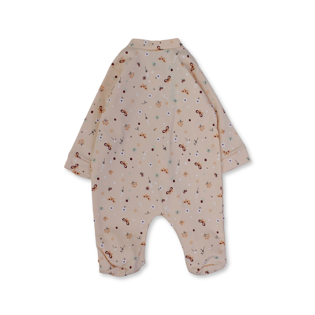 Baby Girls Cotton Baby Footie – Salmon with Butterflies & Flowers Print