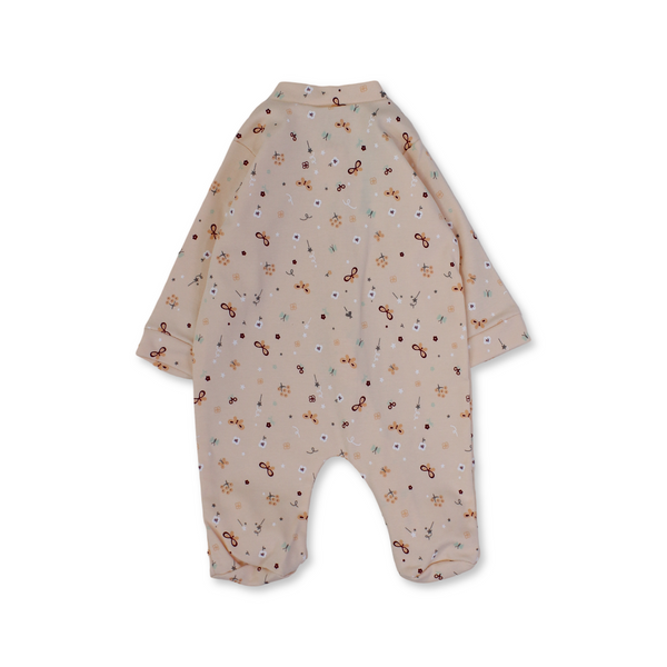 Baby Girls Cotton Baby Footie – Salmon with Butterflies & Flowers Print