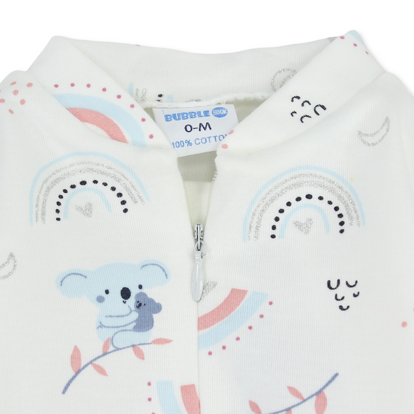 Unisex Baby Cotton Baby Footie – Off-White with Koala Print