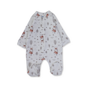 Baby Girls Cotton Baby Footie Onesie – Off-White with Rabbit and Tree Print