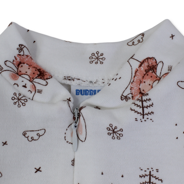 Baby Girls Cotton Baby Footie Onesie – Off-White with Rabbit and Tree Print