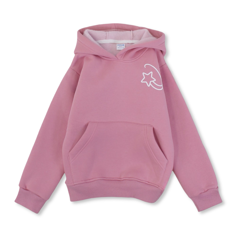 Girls Cotton Hoodie – Dusty Pink with Star Print