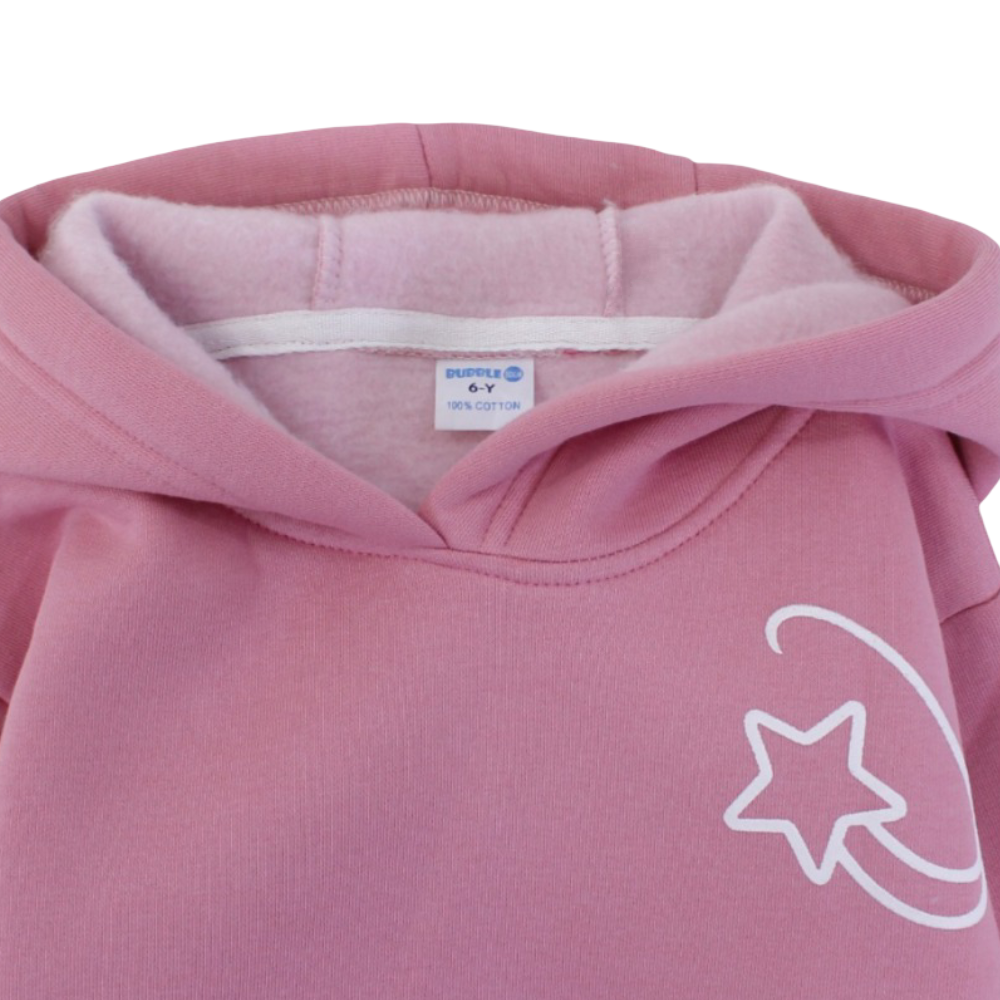 Girls Cotton Hoodie – Dusty Pink with Star Print