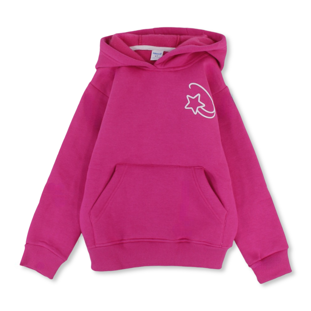 Girls Cotton Hoodie – Fuchsia with Star Print