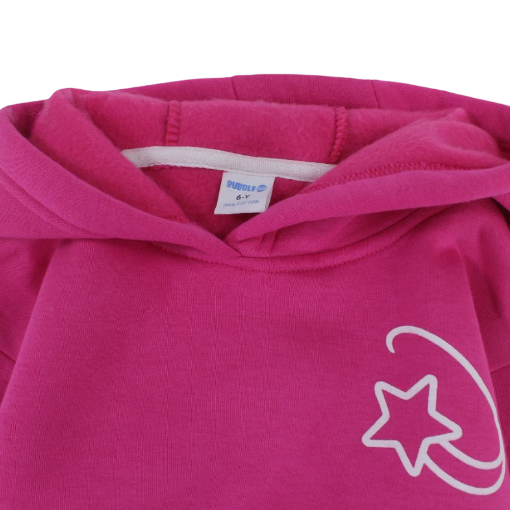 Girls Cotton Hoodie – Fuchsia with Star Print