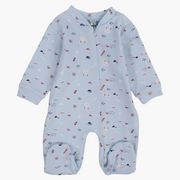 Long-Sleeved Baby Footie – Baby Blue with a Cute Print