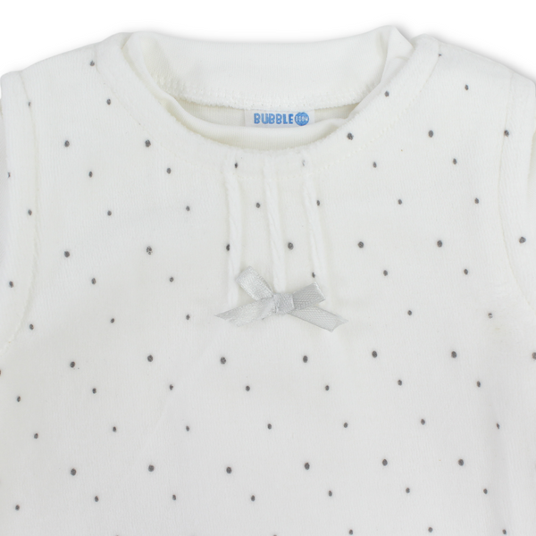 Baby Girls Velvet 2-Piece Dress – Off-White with Dotted Pattern
