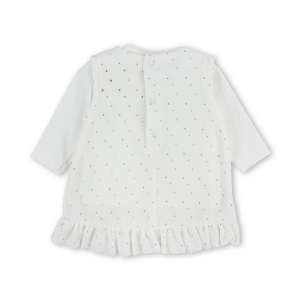 Baby Girls Velvet 2-Piece Dress – Off-White with Dotted Pattern