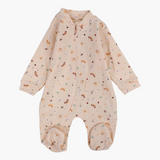 Baby Girls Cotton Baby Footie - Salmon with Butterflies Print