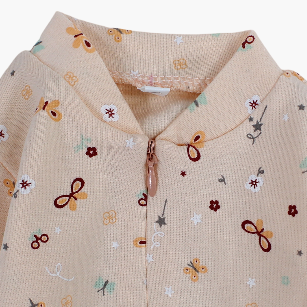 Baby Girls Cotton Baby Footie - Salmon with Butterflies Print