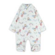 Baby Girls Cotton Baby Footie Onesie – Off-White with Butterflies Print - Clothing - Bubble Boom
