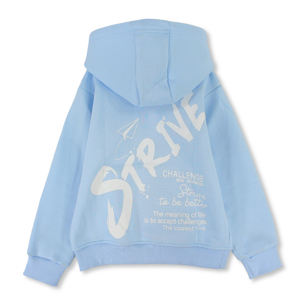 Boys Cotton Hoodie – Baby Blue with Strive Print