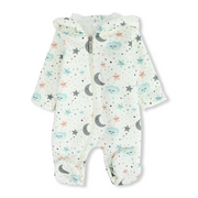 Unisex Baby Fleeced Hooded Baby Footie – Off-White with Stars and Crescents Print
