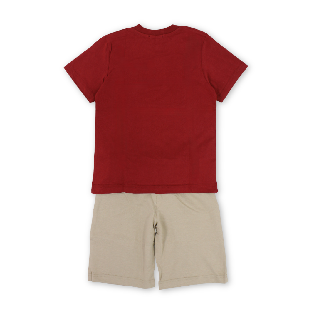 Boys Cotton Pajama – Maroon with "The More" Print