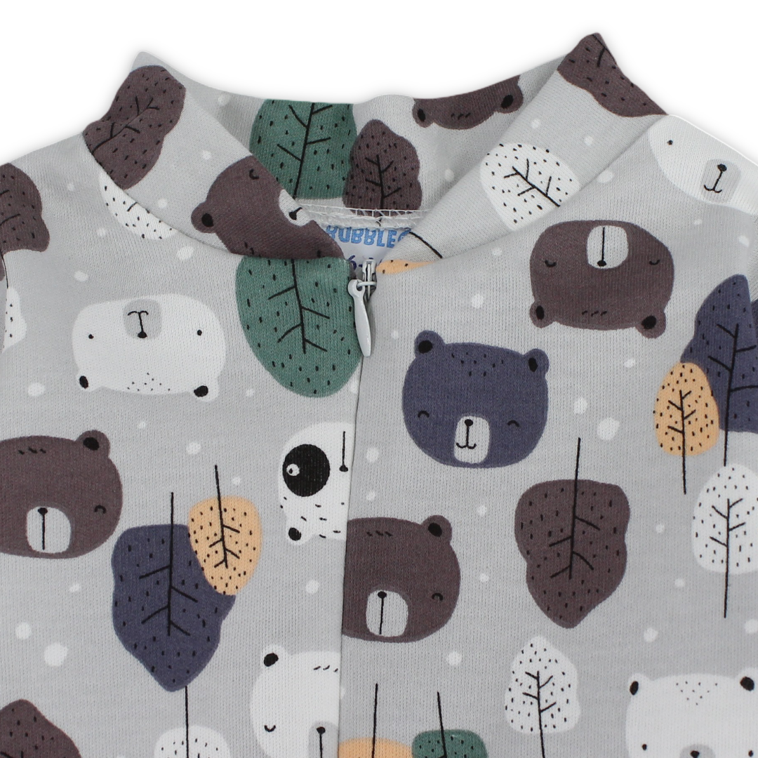 Baby Boys Cotton Baby Footie – Grey with Bears Print
