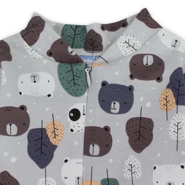 Baby Boys Cotton Baby Footie – Grey with Bears Print