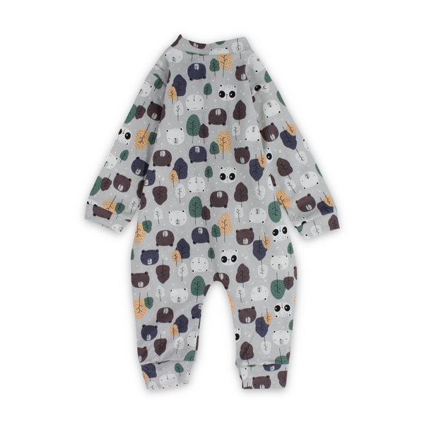 Baby Boys Cotton Baby Footie – Grey with Bears Print