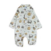 Baby Boys Cotton Baby Footie – Off-White with Elephant Print