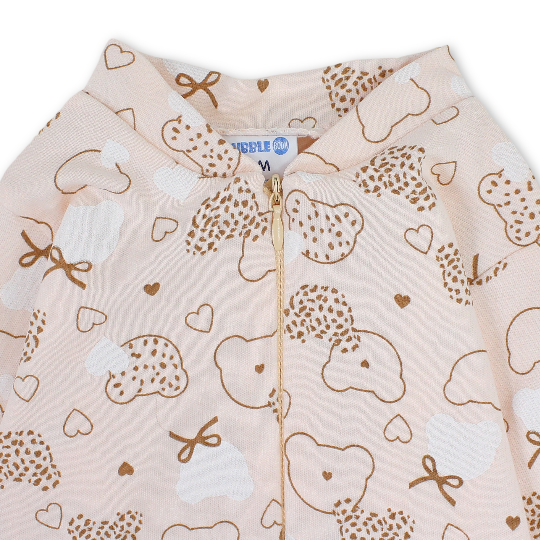 Baby Girls Cotton Baby Footie – Salmon with Teddy Bear Print