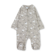 Unisex Baby Cotton Baby Footie Onesie – Beige with Teddy Bear Print