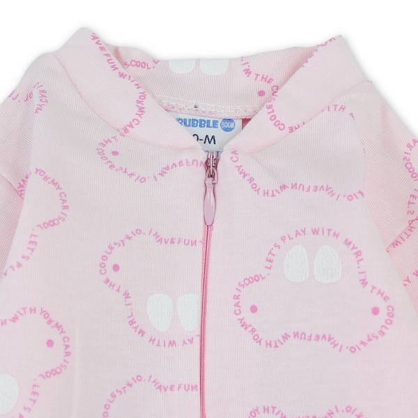 Baby Girls Cotton Baby Footie – Pink with Cars Print