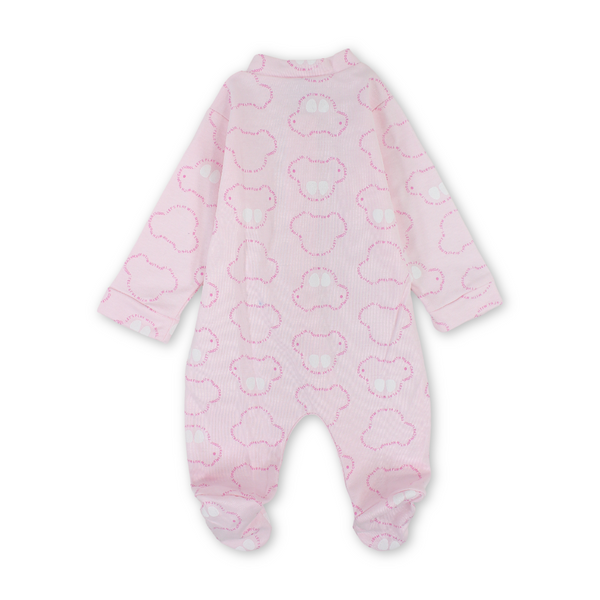 Baby Girls Cotton Baby Footie – Pink with Cars Print
