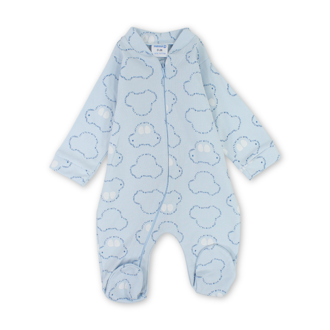 Baby Boys Cotton Baby Footie – Baby Blue with Cars Print