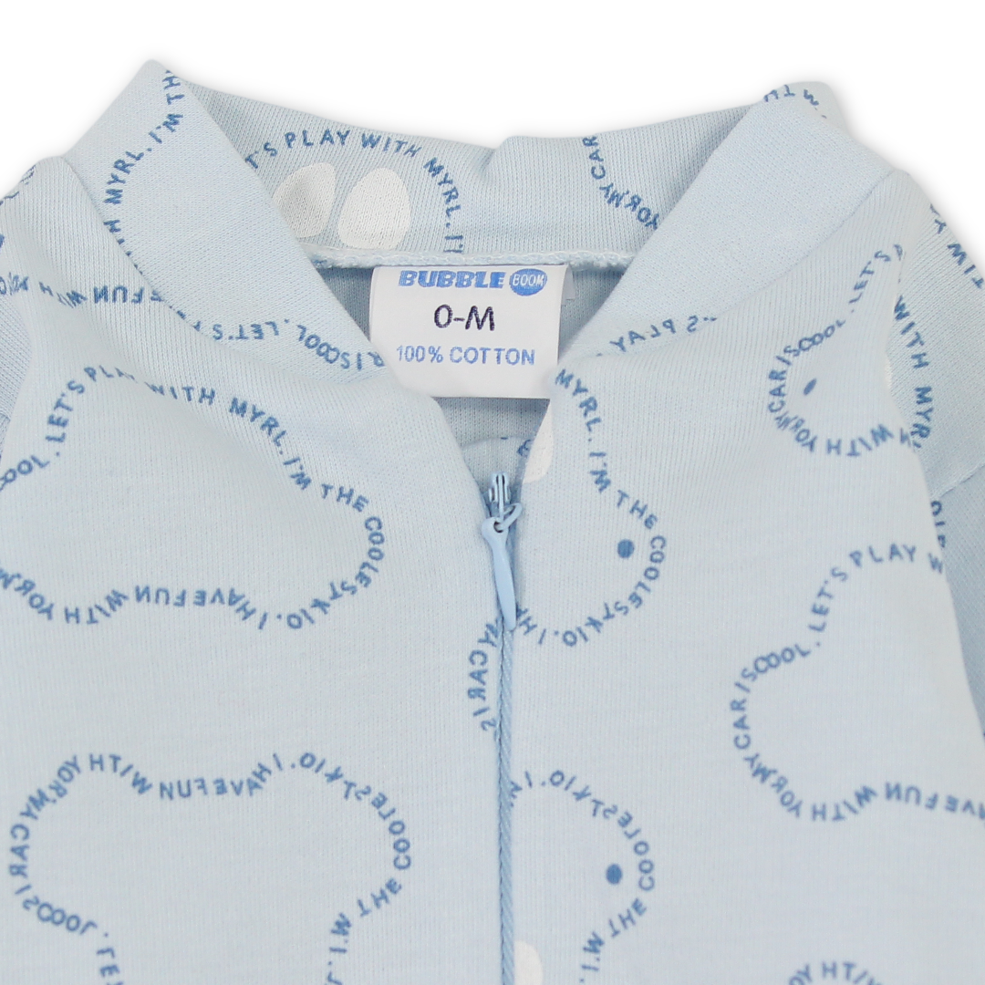 Baby Boys Cotton Baby Footie – Baby Blue with Cars Print