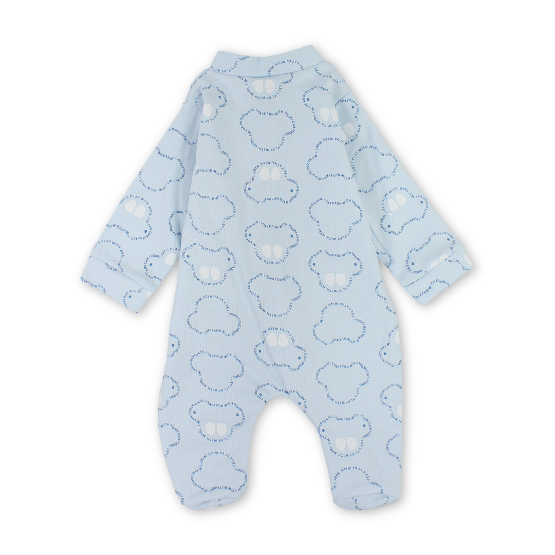 Baby Boys Cotton Baby Footie – Baby Blue with Cars Print