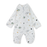 Unisex Baby Cotton Baby Footie – White with Planets Print