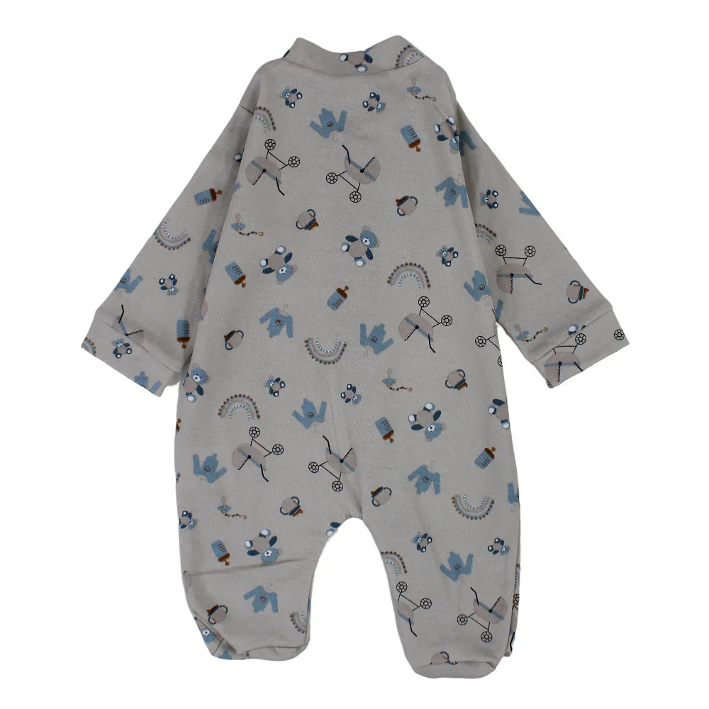 Unisex Baby Cotton Baby Footie - Grey with Cute Print